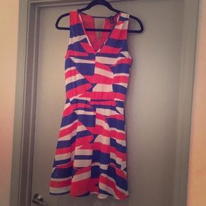 Aqua red, white and blue printed dress